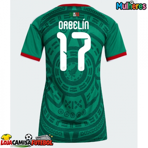 Camisa de Futebol México Orbelin Pineda #17 Equipamento Principal Mulheres Mundo 2026 Manga Curta
